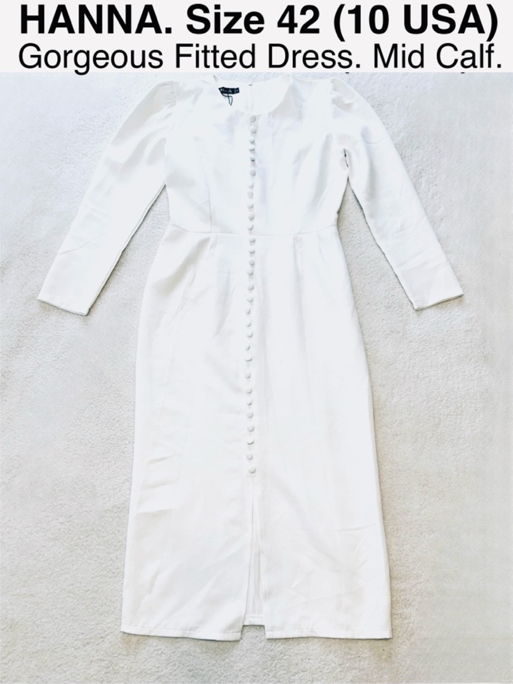 Hanna Creamy White Fitted Mid-Calf Dress Formal Prom Wedding Cocktail